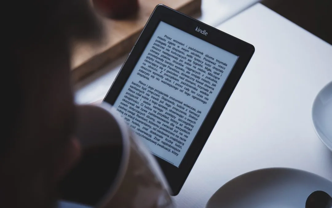 An e-reader displaying a book
